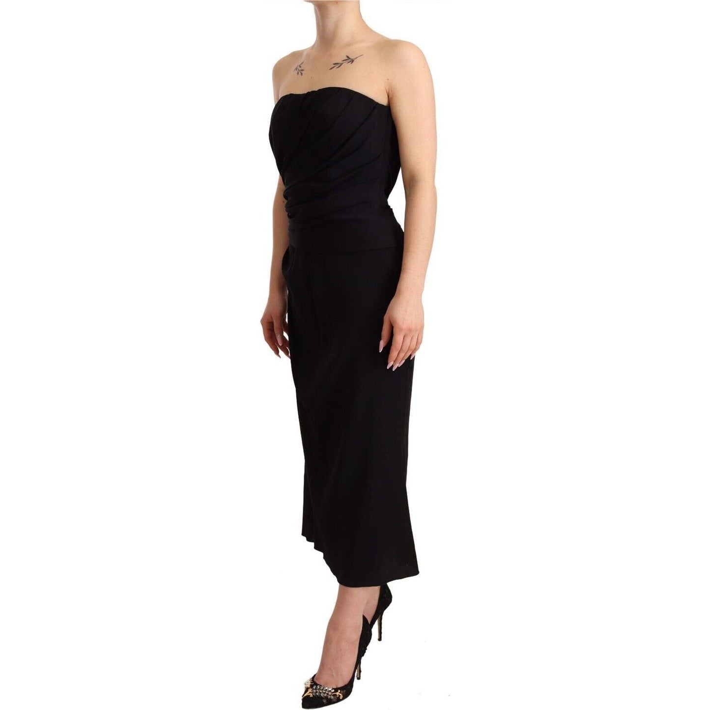 Dolce & Gabbana Elegant Strapless Silk Midi Dress Dolce & Gabbana