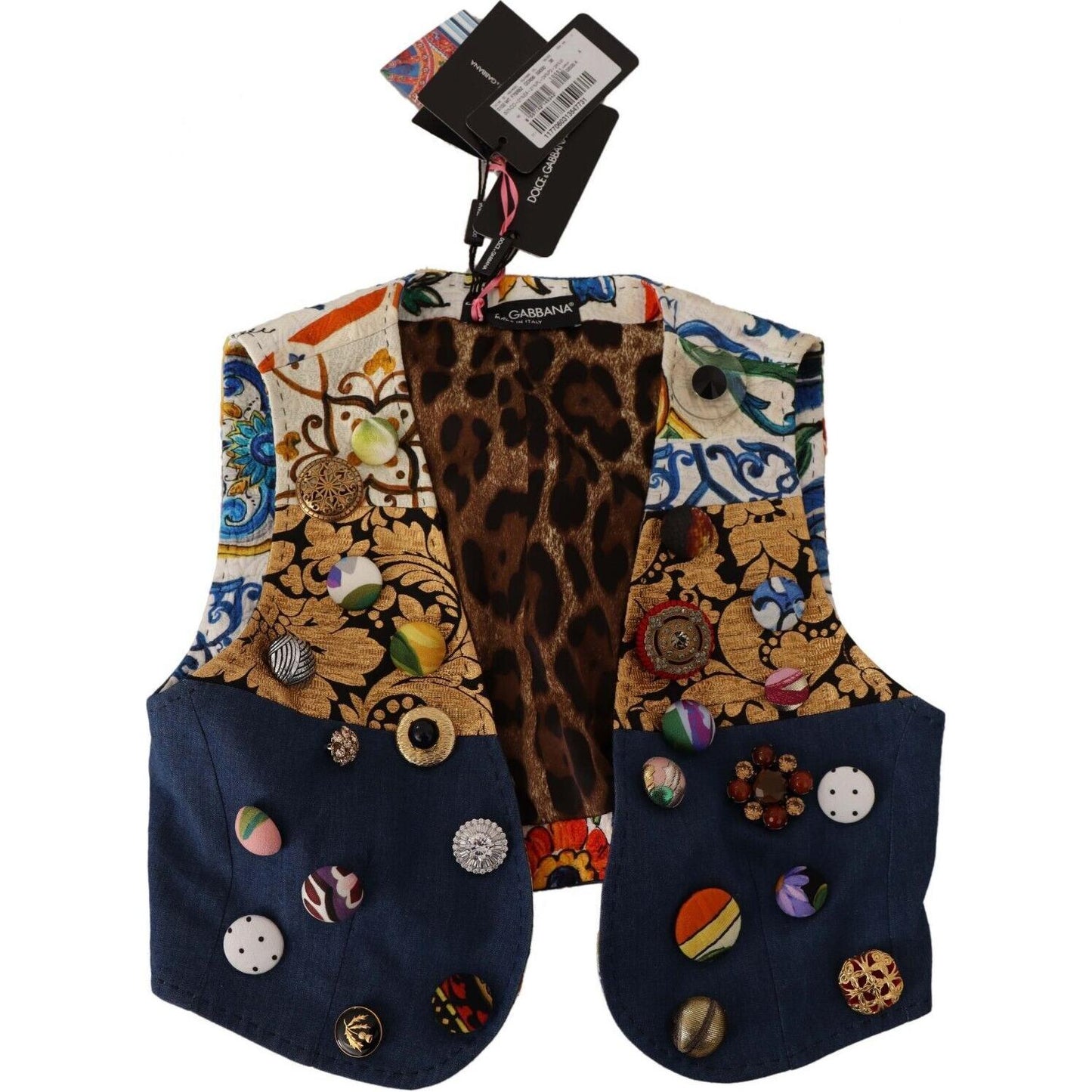 Dolce & Gabbana Multicolor Cropped Vest Top with Button Accents Dolce & Gabbana