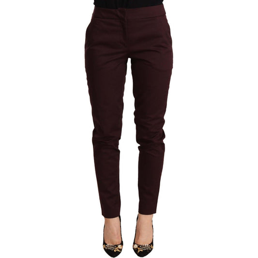 Just Cavalli Maroon Slim Fit Skinny Pants with Zipper Detail Just Cavalli