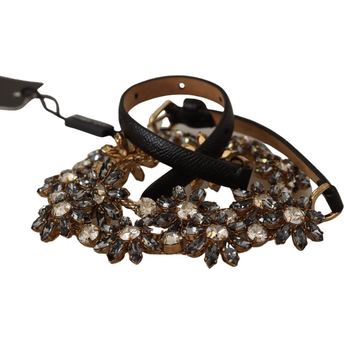 Dolce & Gabbana Elegant Crystal Daisy Chain Leather Belt WOMAN BELTS Dolce & Gabbana