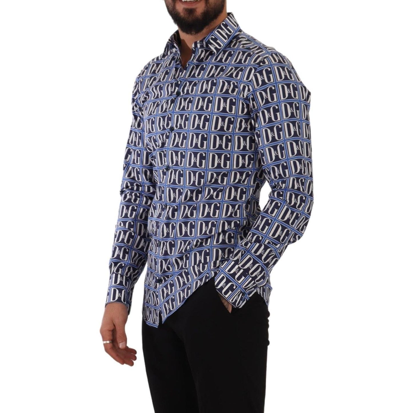 Dolce & Gabbana Slim Fit Blue Logo Cotton Shirt Dolce & Gabbana