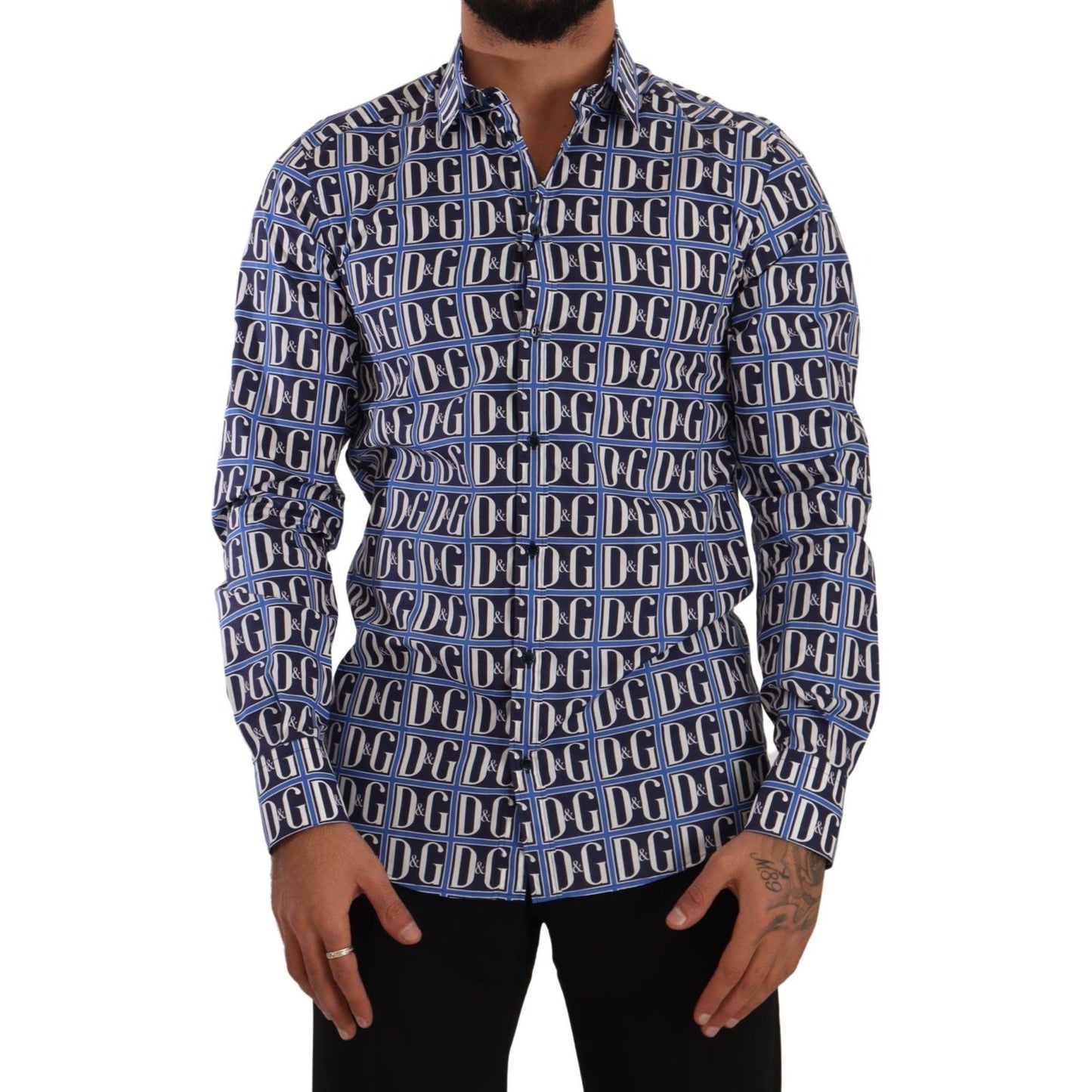 Dolce & Gabbana Slim Fit Blue Logo Cotton Shirt Dolce & Gabbana