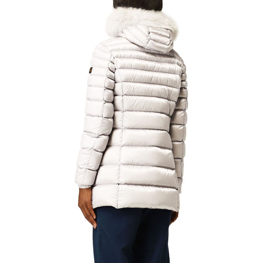 Refrigiwear Chic White Padded Down Jacket with Fur Hood Refrigiwear