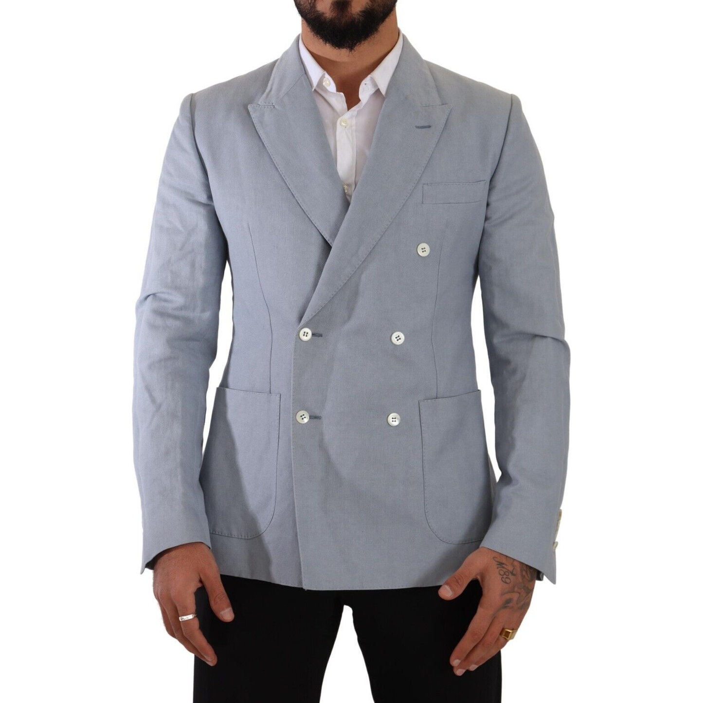 Dolce & Gabbana Elegant Slim Fit Light Blue Double Breasted Blazer Dolce & Gabbana