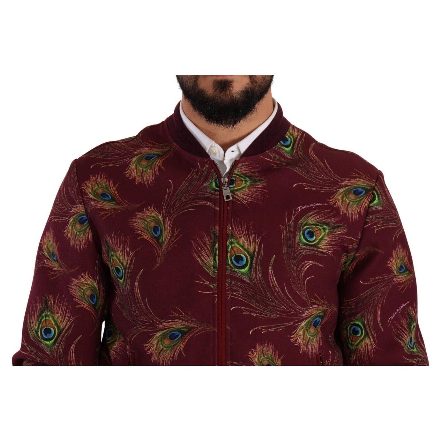 Dolce & Gabbana Radiant Red Peacock Print Bomber Jacket Dolce & Gabbana