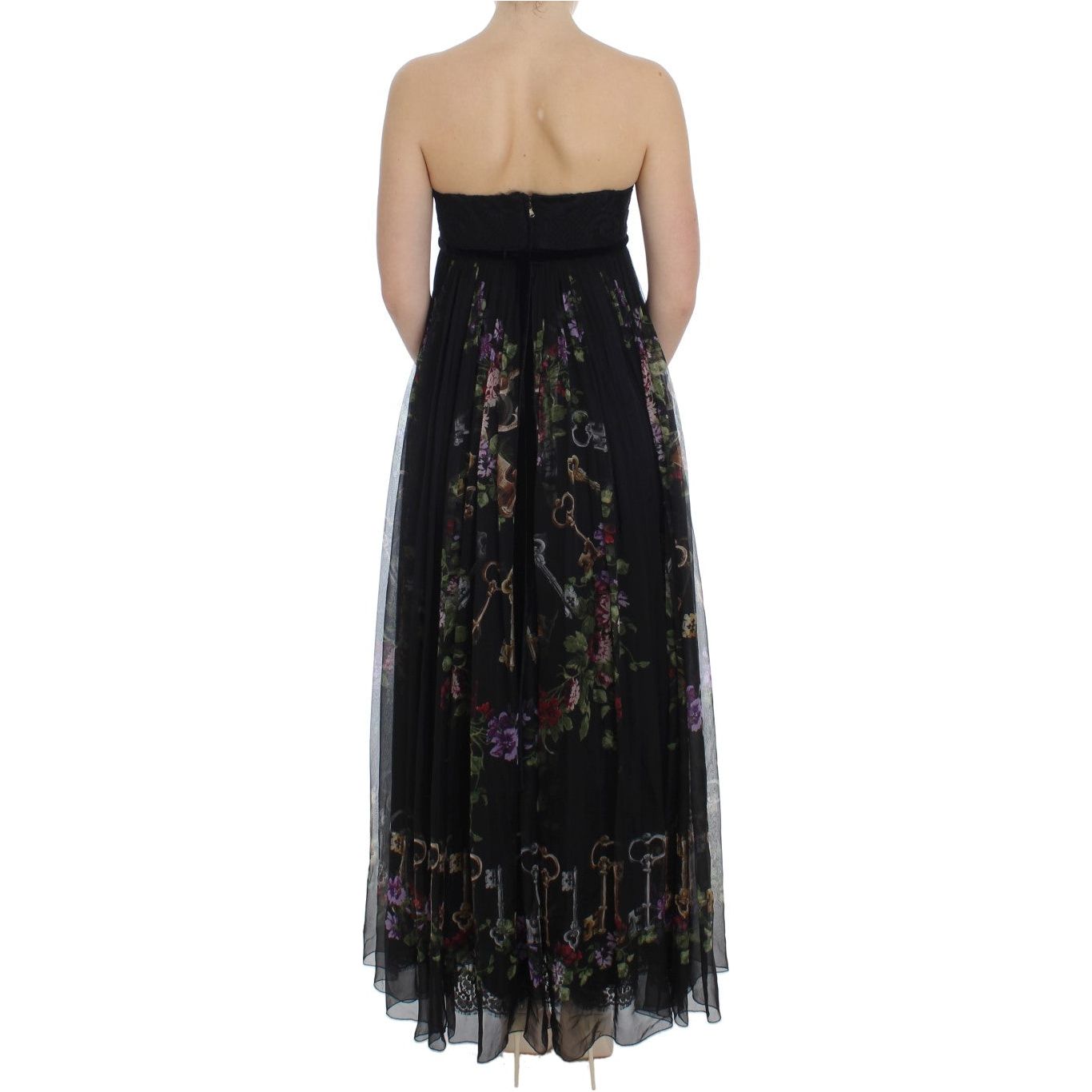 Dolce & Gabbana Multicolor Rose & Key Print Maxi Dress with Crystal WOMAN DRESSES Dolce & Gabbana