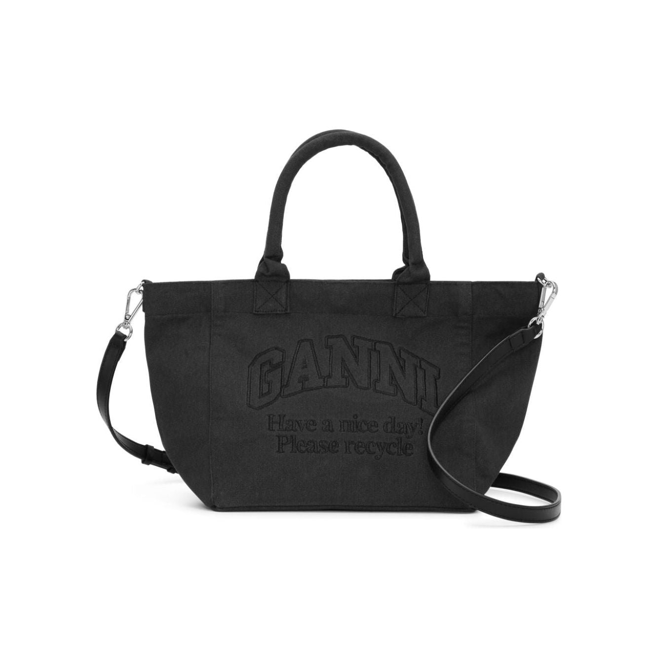 GANNI black embroidered logo Bag Shopper Ganni