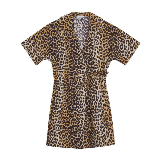 Ganni leopard print cotton wrap mini dress Dresses Ganni