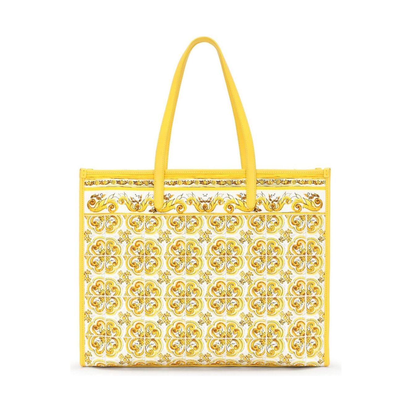 Dolce & Gabbana canary yellow/white canvas leather trim Majolica print Bags Shopper Dolce & Gabbana