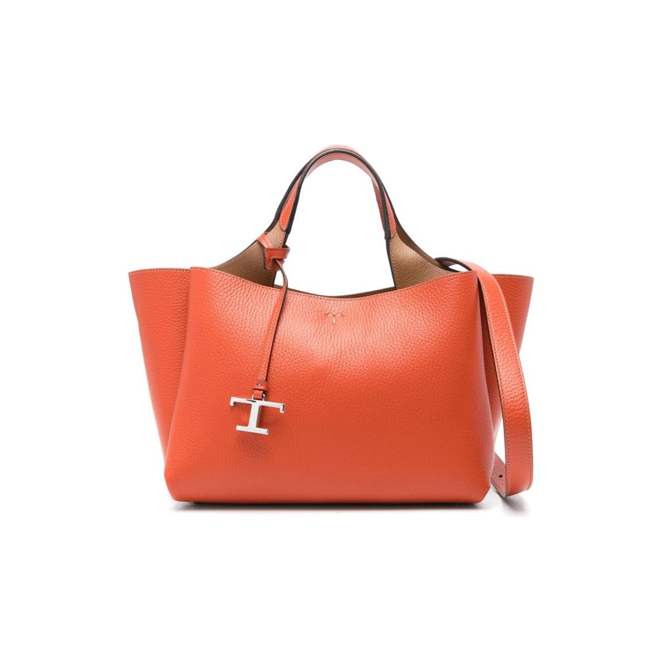 Tod's pumpkin orange calf leather grained texture Bag Shopper Tod'S