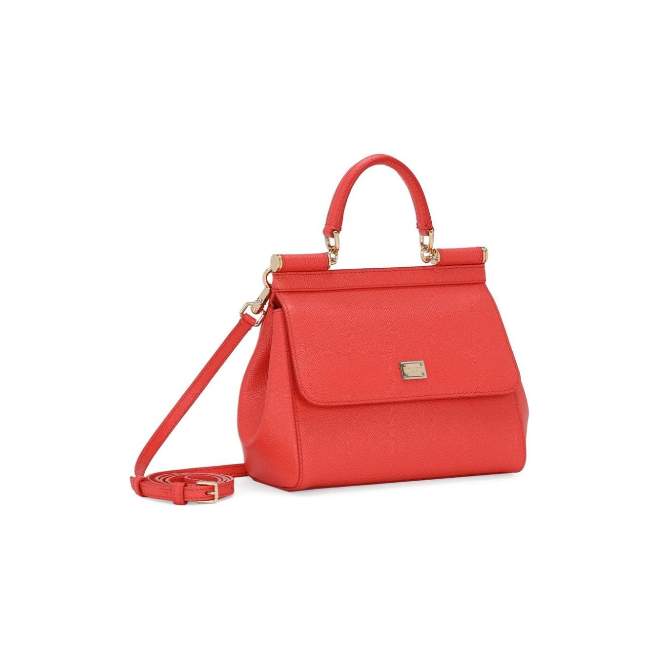 Dolce & Gabbana coral red leather gold-tone logo plaque  Bags Handbag Dolce & Gabbana