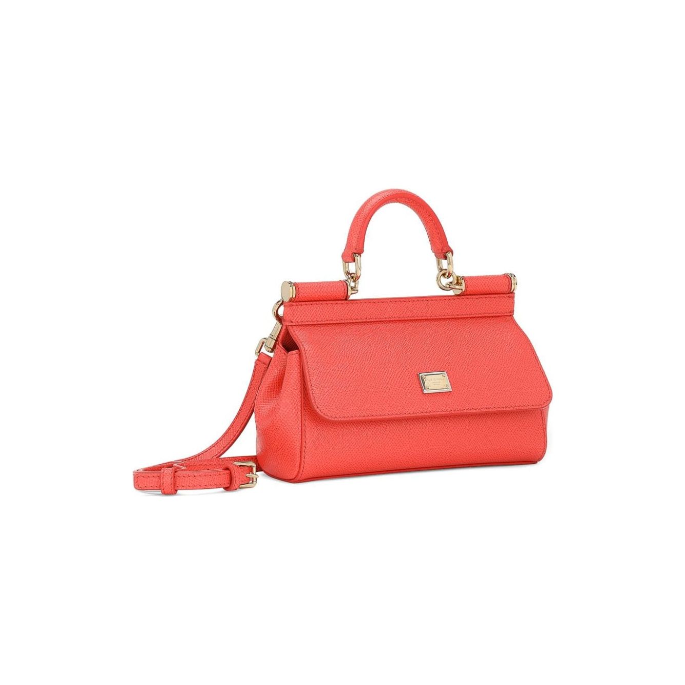 Dolce & Gabbana coral red leather gold-tone logo plaque Bag Handbag Dolce & Gabbana