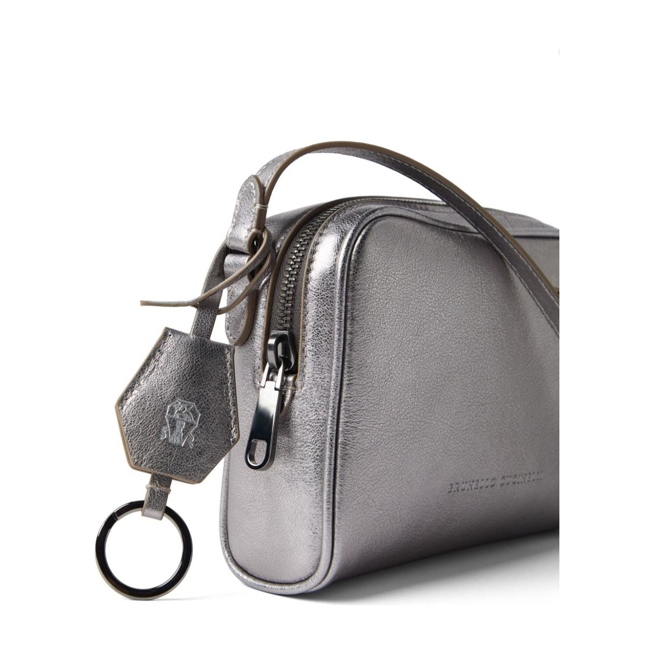 Brunello Cucinelli silver tone grey leather grained texture Bags Shoulder Brunello Cucinelli