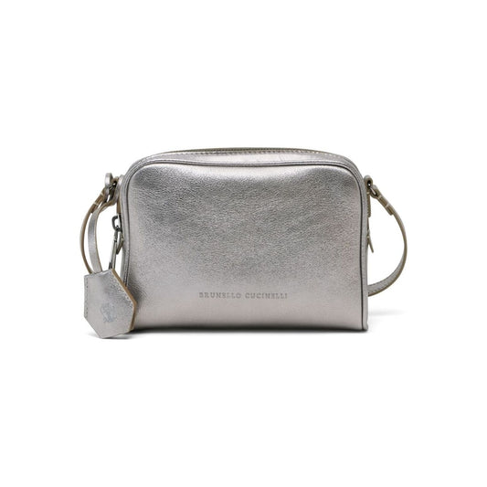 Brunello Cucinelli silver tone grey leather grained texture Bags Shoulder Brunello Cucinelli