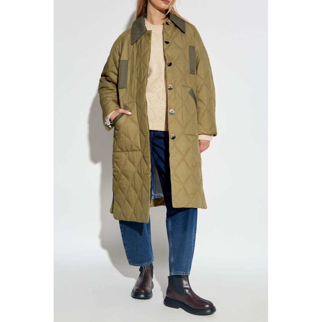 GANNI green quilted Coats Jackets Ganni