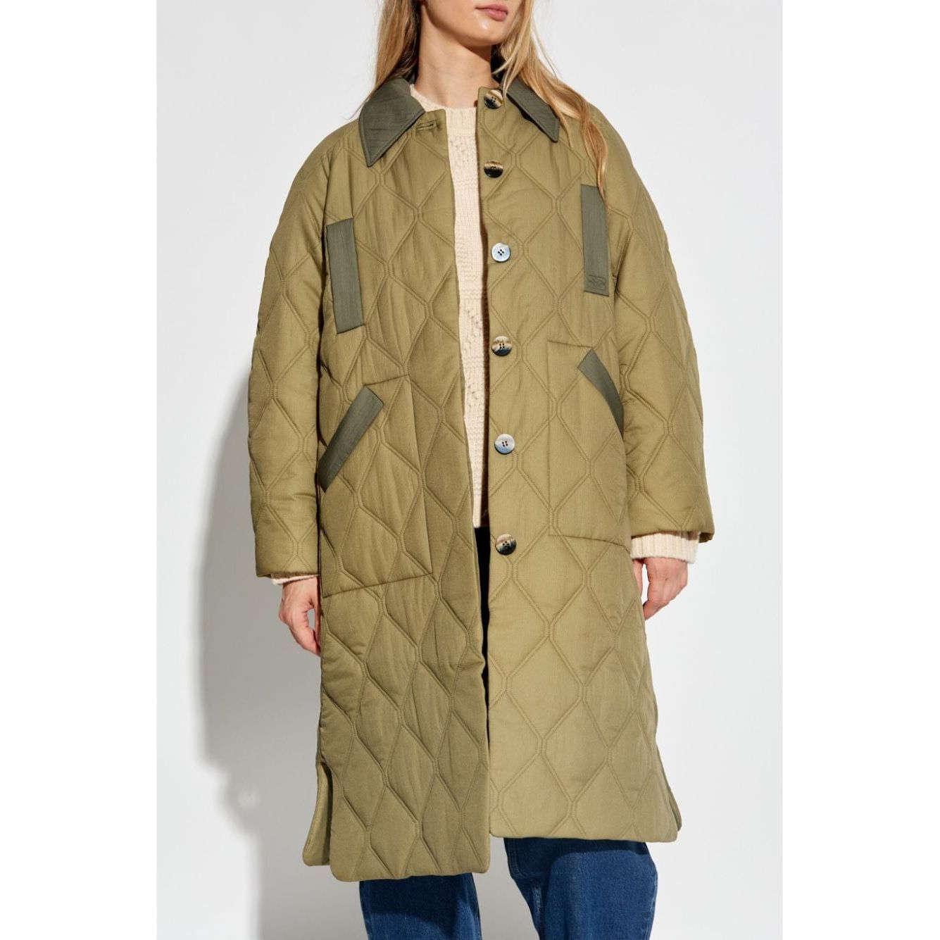 GANNI green quilted Coats Jackets Ganni