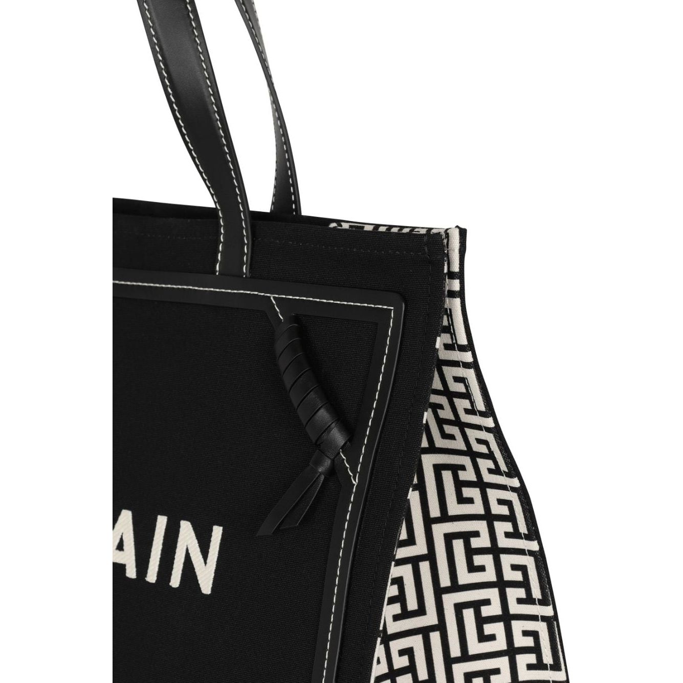 Balmain black/white canvas leather trim Bag Shopper Balmain