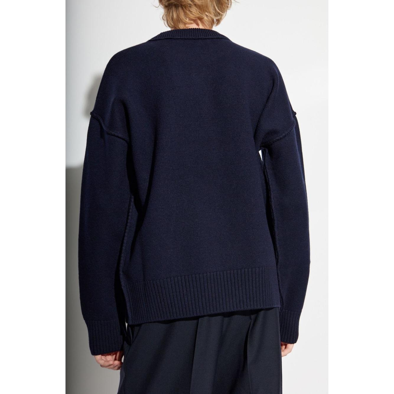 Ami Paris navy blue wool knitted construction Sweaters Topwear Ami Paris