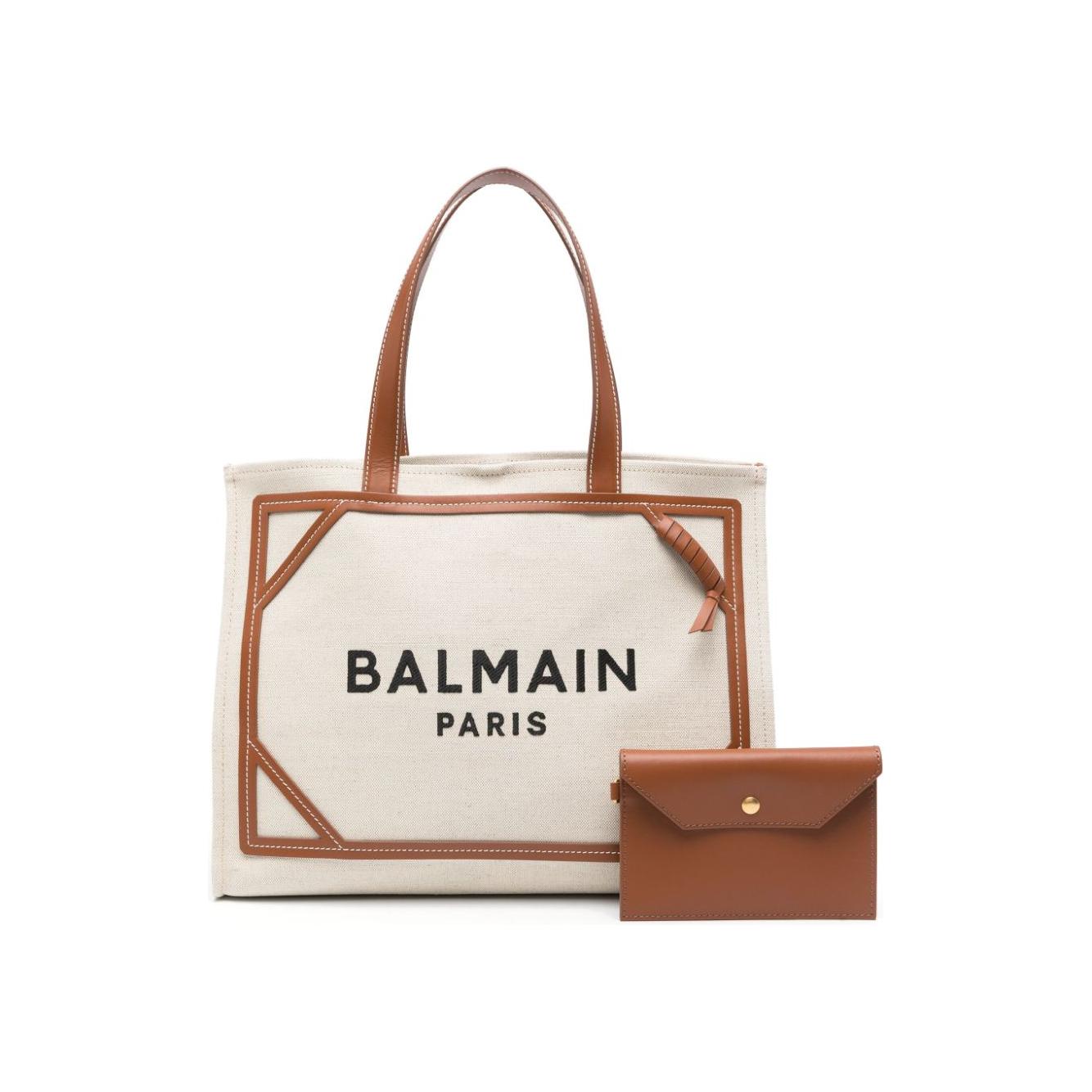 Balmain calf leather cotton-linen blend Bag in Brown Shopper Balmain