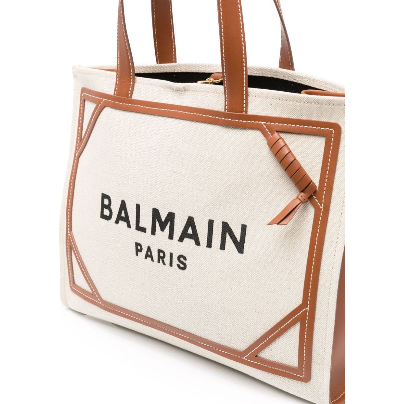 Balmain calf leather cotton-linen blend Bag in Brown Shopper Balmain