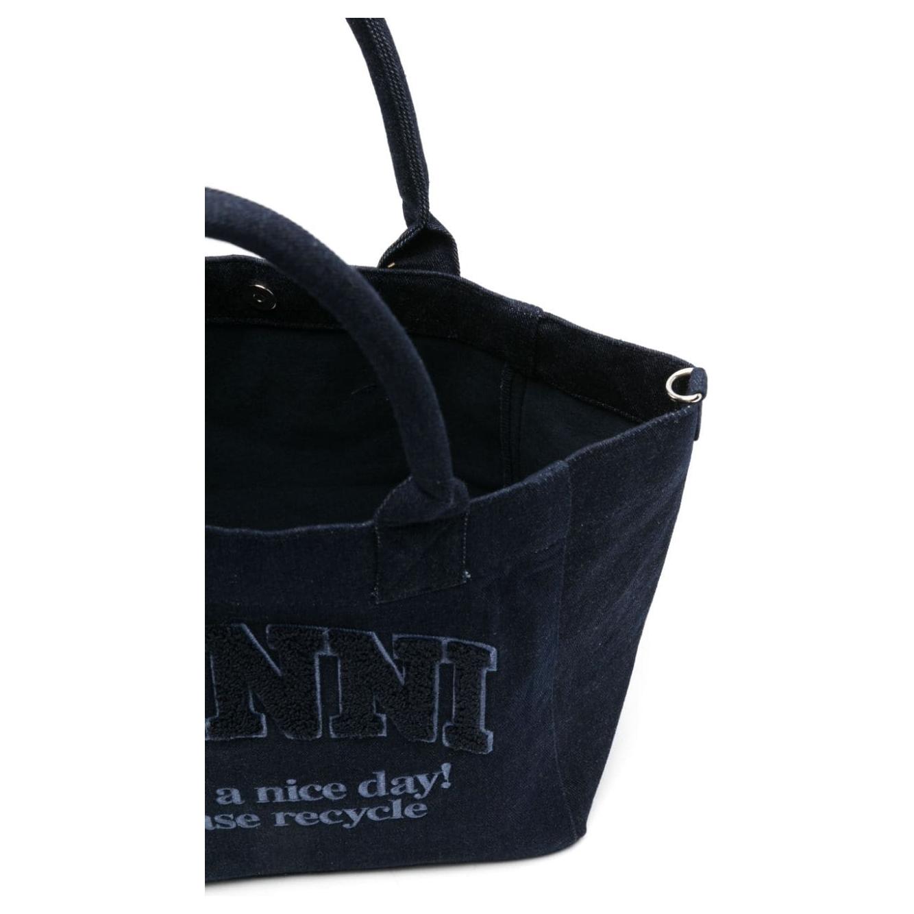 GANNI navy blue organic cotton denim Bag Shopper Ganni