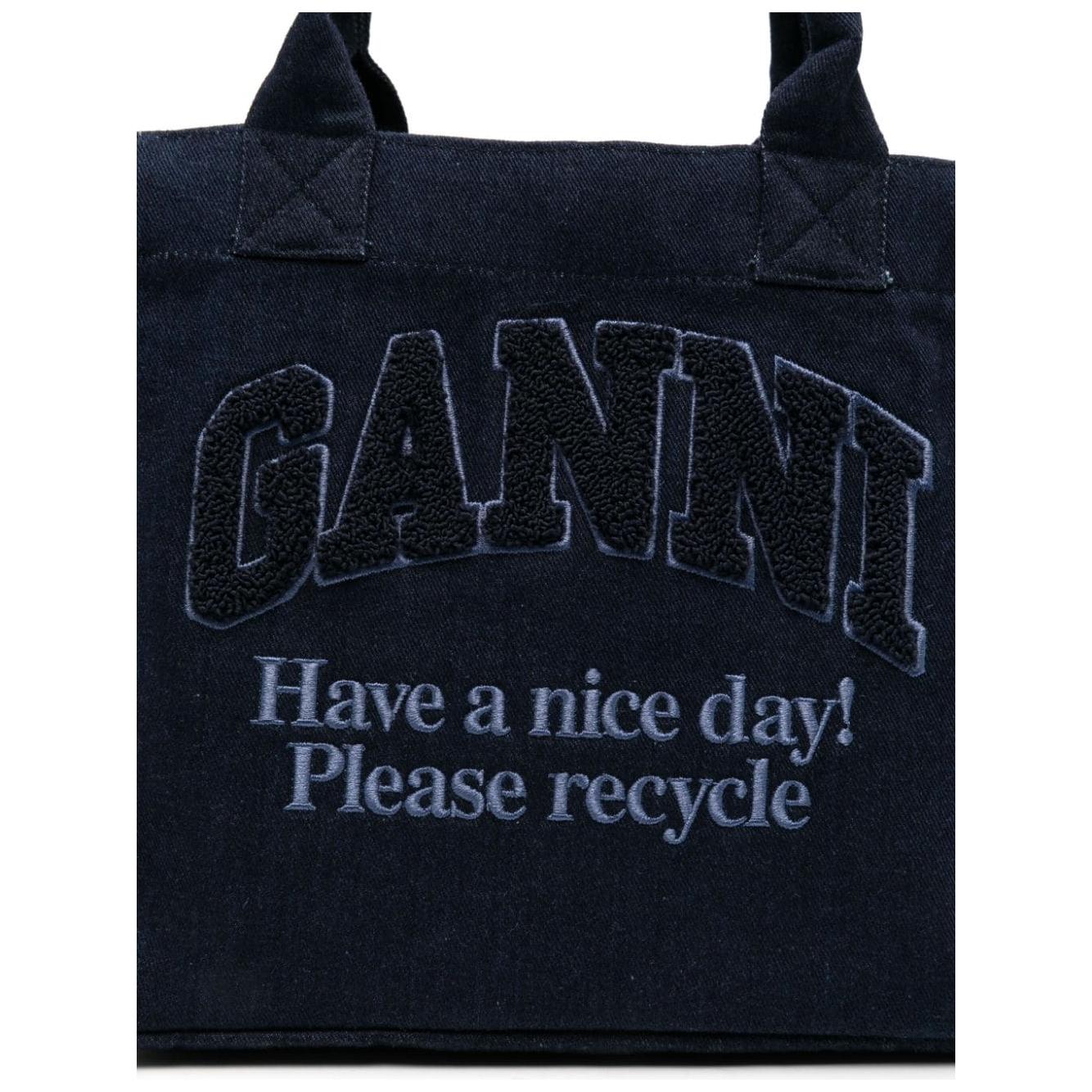 GANNI navy blue organic cotton denim Bag Shopper Ganni