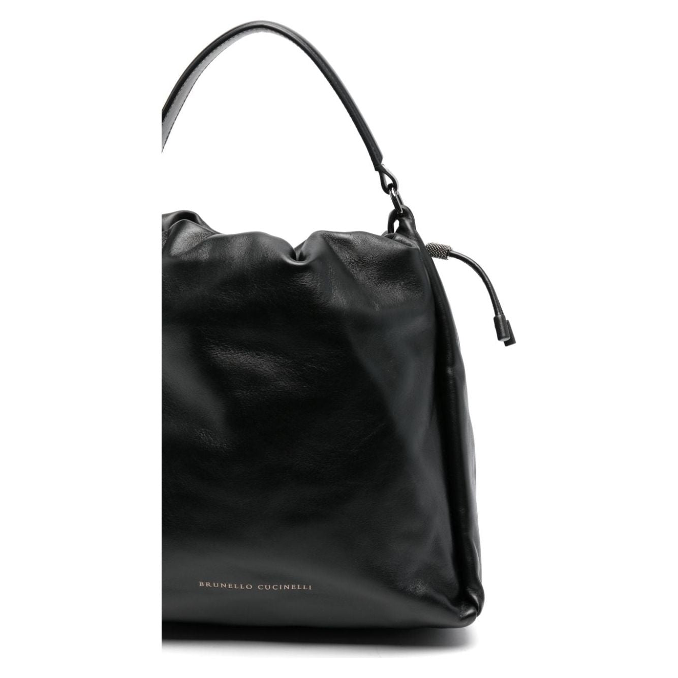 Brunello Cucinelli black calf leather smooth grain debossed logo Bag Shoulder Brunello Cucinelli