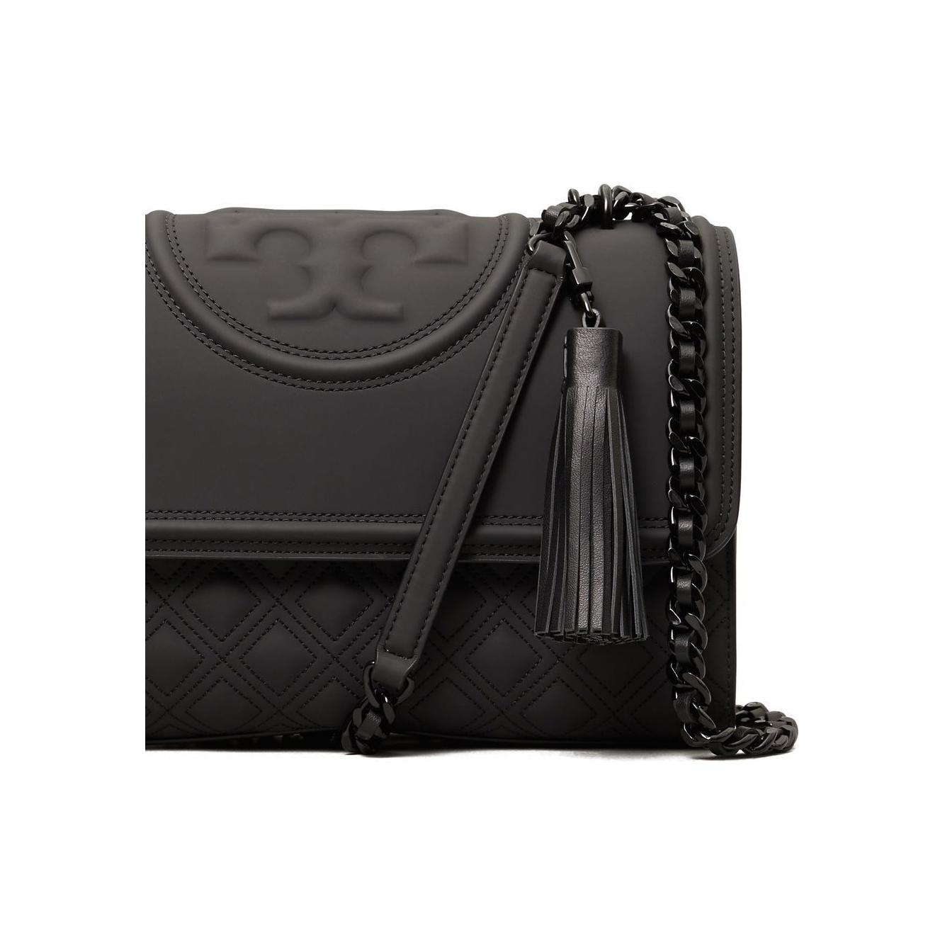 Tory Burch black leather embossed logo Bag Black Shoulder Tory Burch