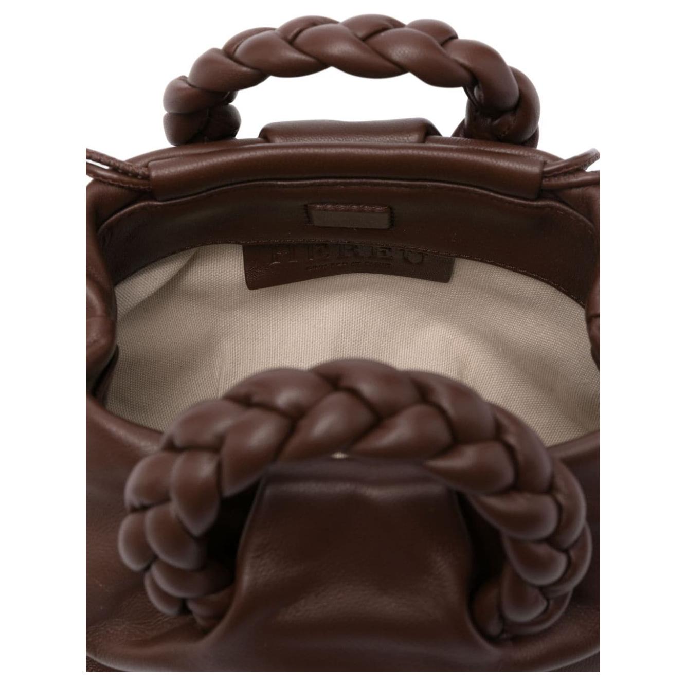 HEREU chocolate brown calf leather braided top handles Bag Handbag Hereu