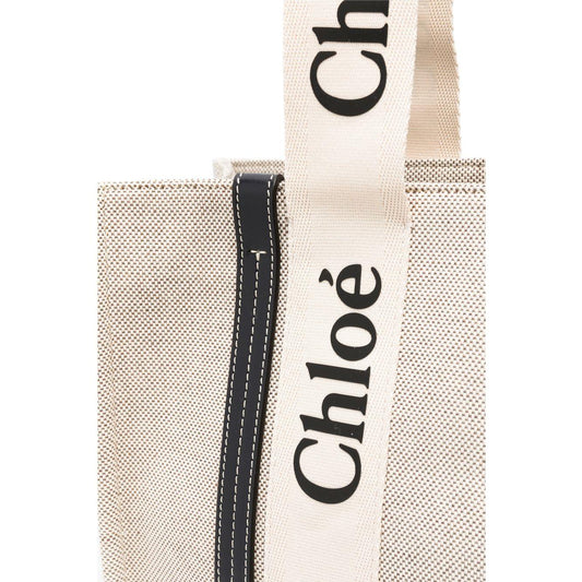 Chloè White linen cotton leather Woody tote bag Shopper Chloè