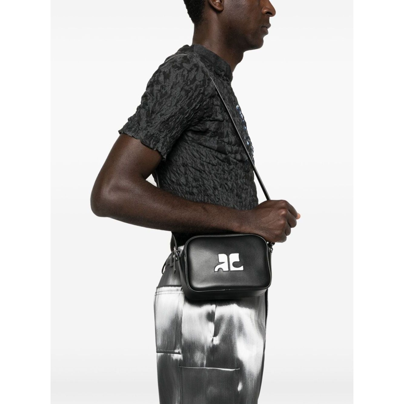 COURREGES RE-EDITION black calf leather smooth grain Bag Shoulder Courreges Re-Edition