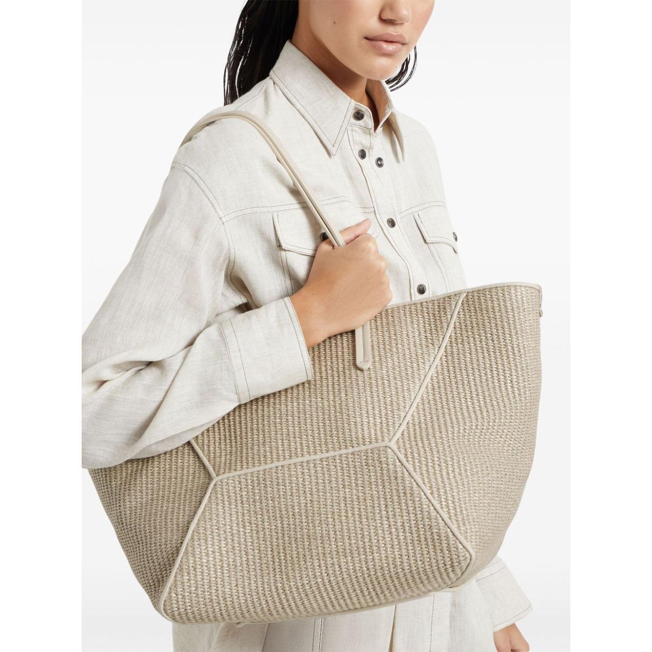 Brunello Cucinelli  cotton blend raffia tote Bag Beige Shopper Brunello Cucinelli