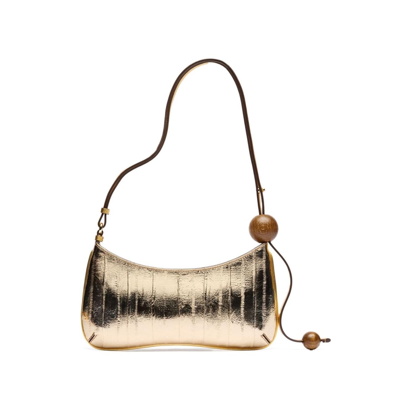 JACQUEMUS leather mirrored finish handbag Golden