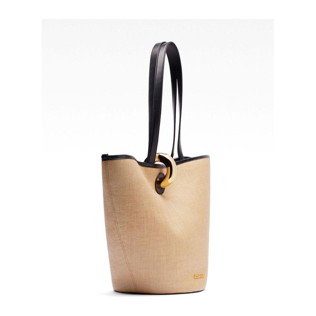 JACQUEMUS beige cotton canvas leather trim Bag Shopper JACQUEMUS