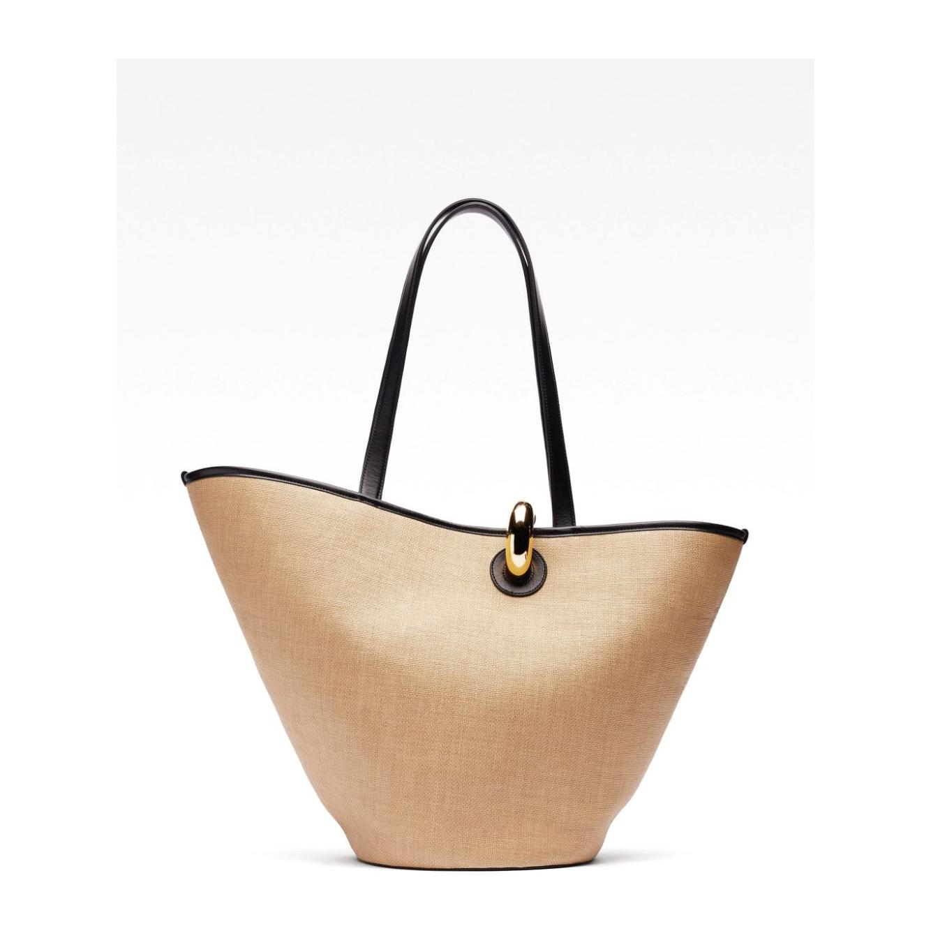 JACQUEMUS beige cotton canvas leather trim Bag Shopper JACQUEMUS