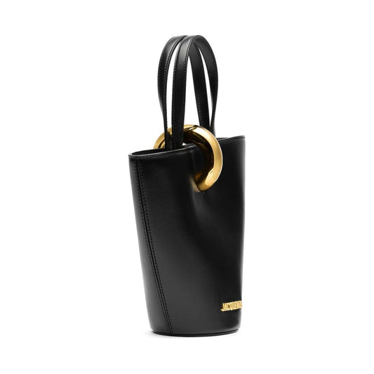 JACQUEMUS black calf leather smooth grain asymmetric Bag Handbag JACQUEMUS