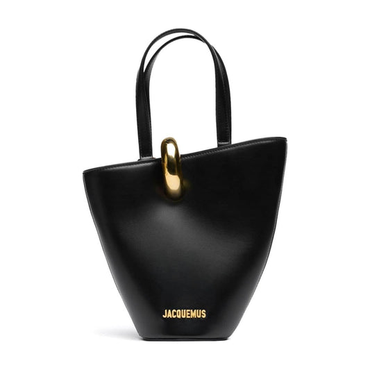 JACQUEMUS black calf leather smooth grain asymmetric Bag Handbag JACQUEMUS