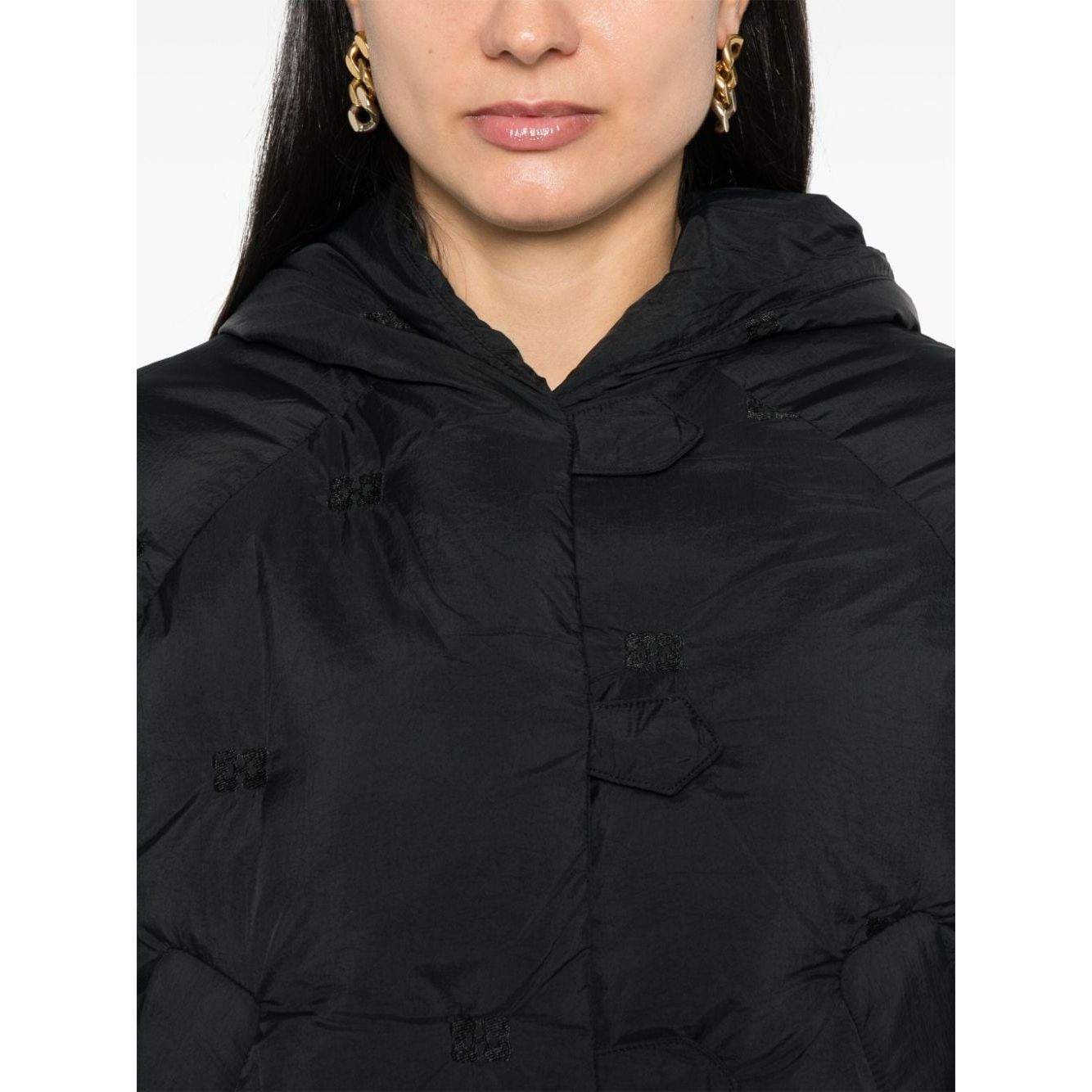 GANNI black recycled nylon Coat Jackets Ganni