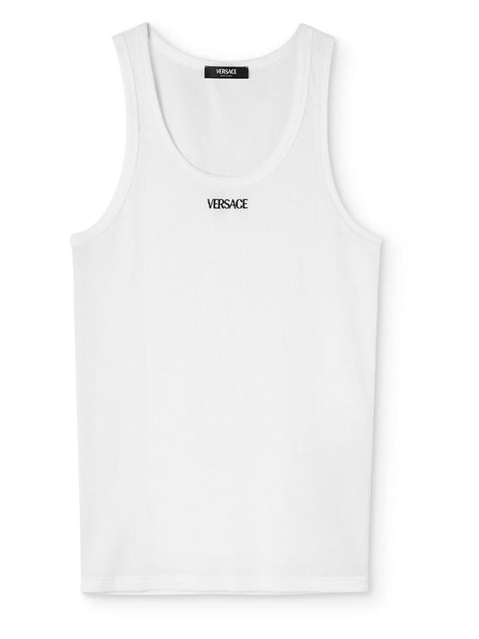 Versace Logo-Embroidered Ribbed Stretch-Cotton Jersey Tank Top Topwear Versace