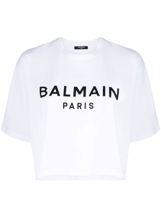 Balmain cropped logo print T-shirt