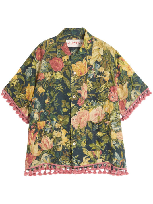 Valentino linen blend bowling shirt with Apres l'hiver print Shirts Valentino