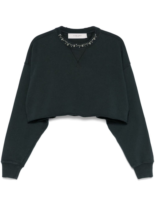 Golden Goose Cropped Cotton Sweatshirt with Crystals on the Front Topwear Golden Goose