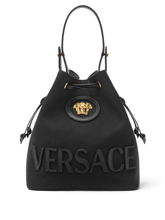 Versace La Medusa Canvas Bucket Bag Black Shoulder Versace