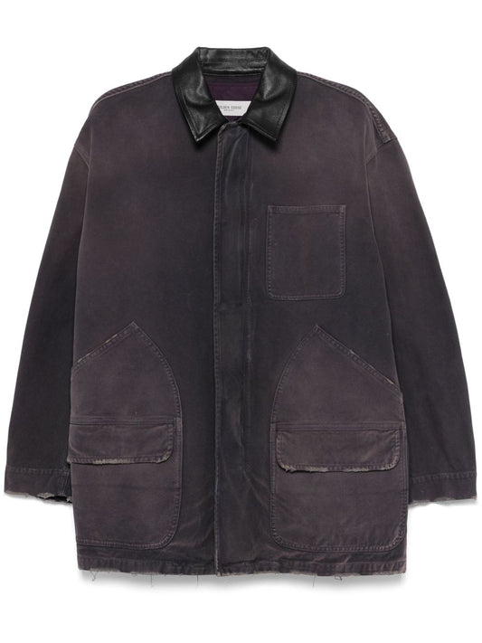 Golden Goose denim jacket with distressed details and leather collar Jackets Golden Goose