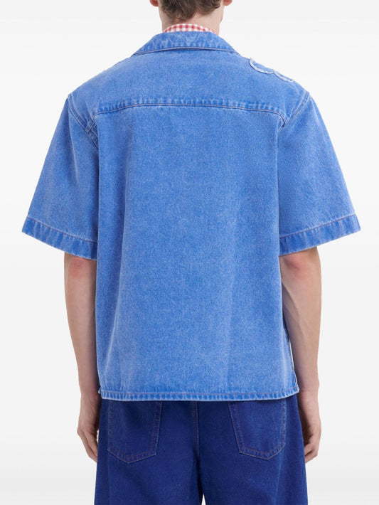 Marni Embroidered frayed denim short sleeve shirt Shirts Marni