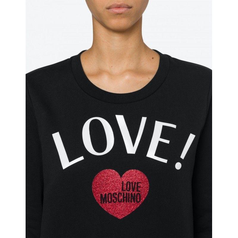 Love Moschino Chic Glitter Heart Cotton Sweatshirt Love Moschino