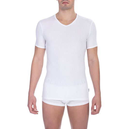 Bikkembergs White Cotton Men V-Neck T-Shirt Bikkembergs