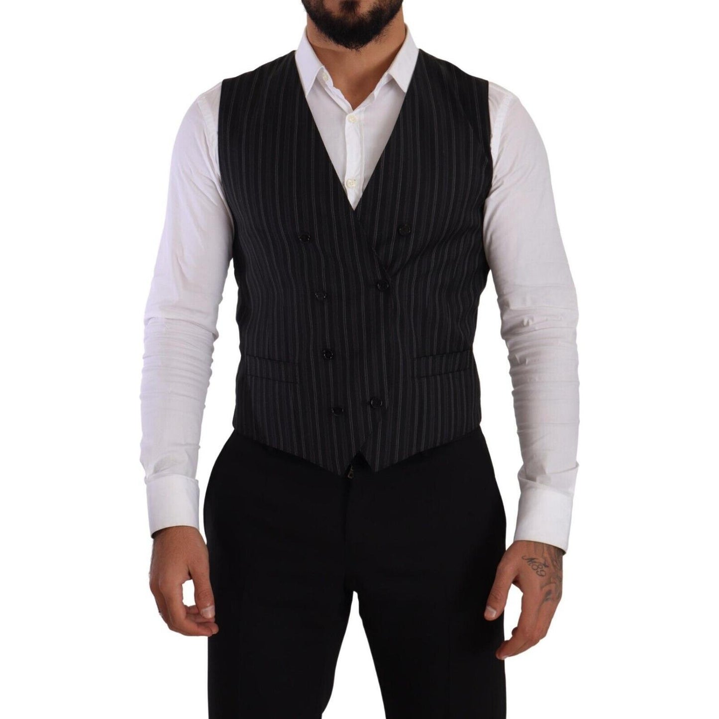 Dolce & Gabbana Elegant Striped Double-Breasted Dress Vest Dolce & Gabbana