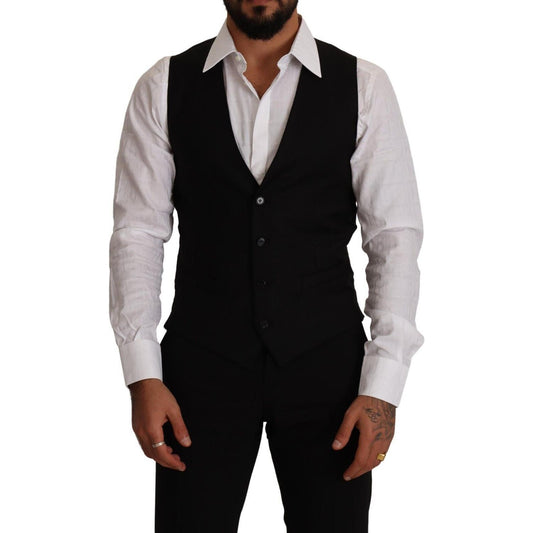 Dolce & Gabbana Elegant Black Virgin Wool Dress Vest Dolce & Gabbana