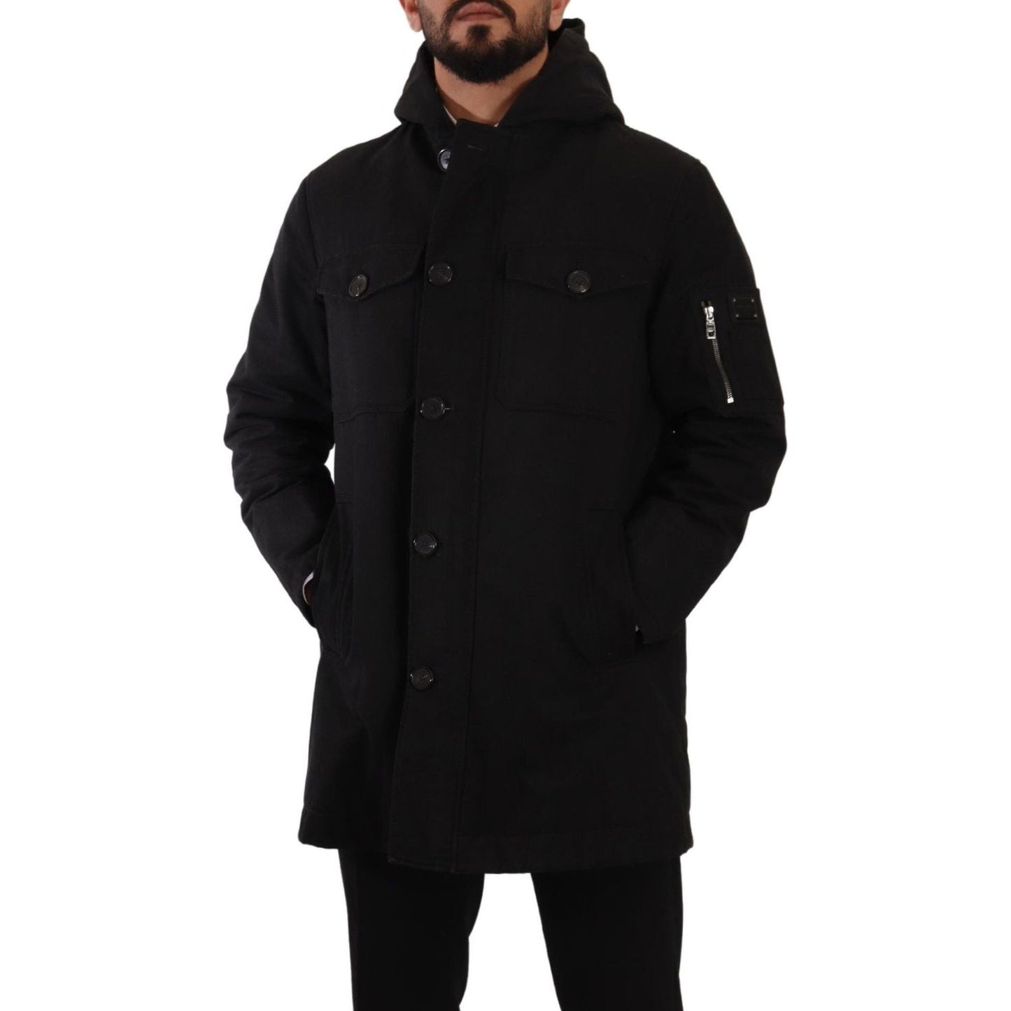 Dolce & Gabbana Elegant Black Parka Hooded Jacket Dolce & Gabbana